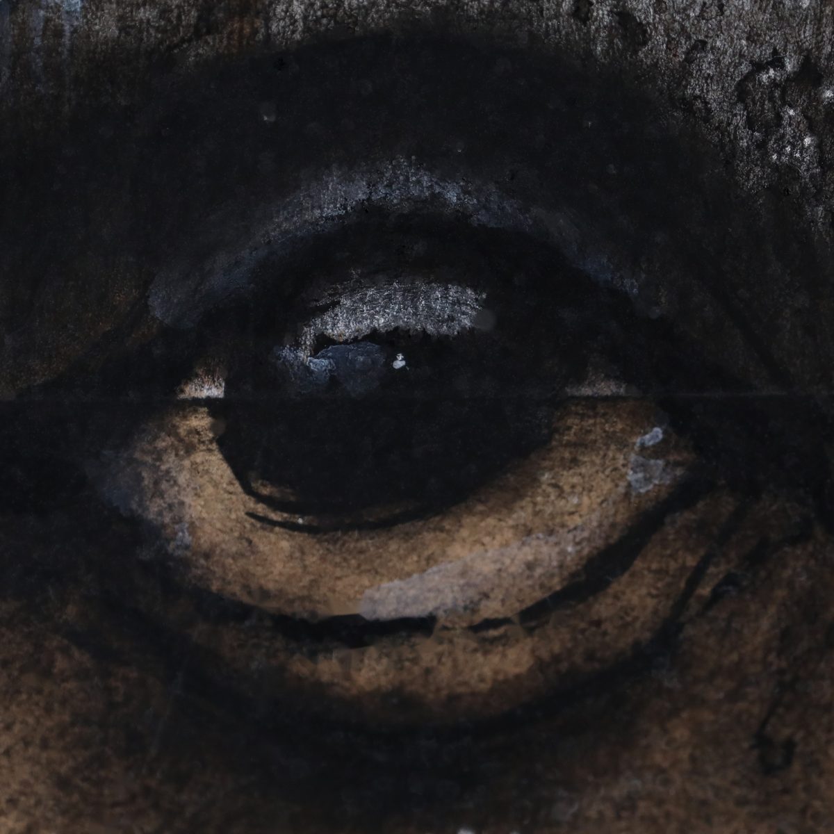 Close-up of a painted human eye in black and earth tones