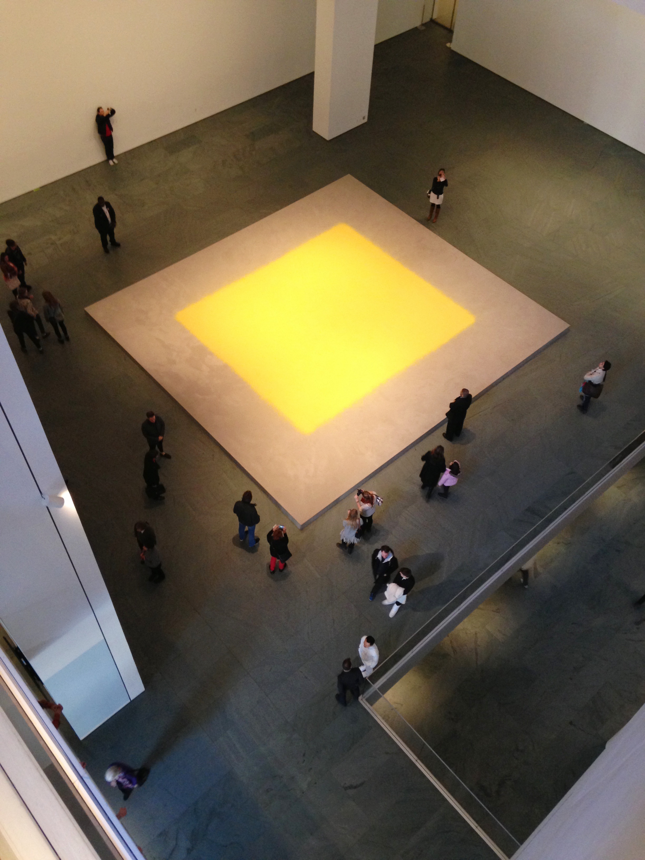 Detail of the softly edged surface of Wolfgang Laib’s pollen installation